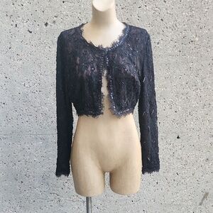 Black Beaded Lace Cropped Bolero Jacket